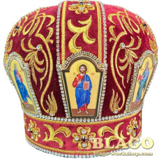  Red miter with decorative stones and icons №25