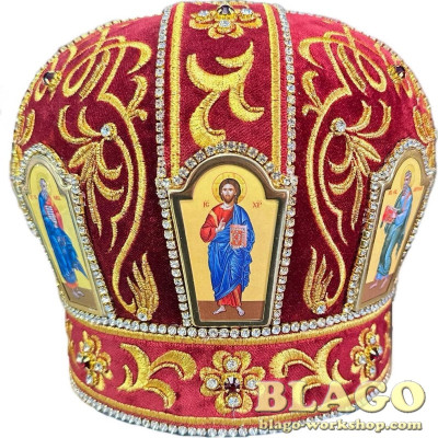  Red miter with decorative stones and icons №25