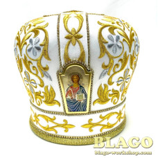 White miter with decorative stones and icons №33