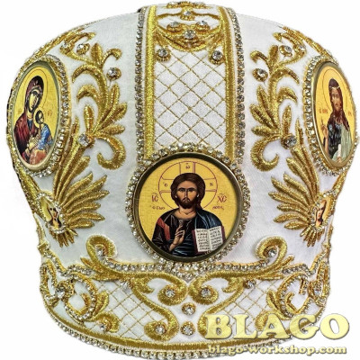 White miter with decorative stones and icons №50