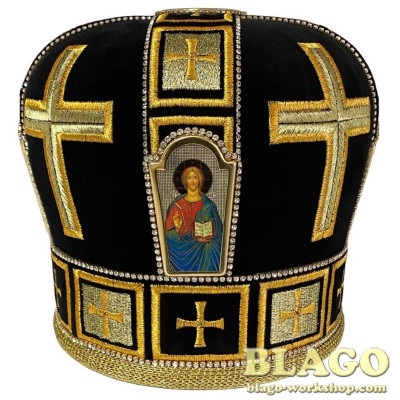 Black miter with decorative stones and icons №51
