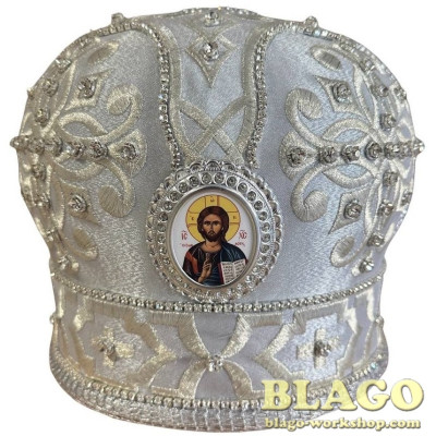 White miter with decorative stones and icons №54