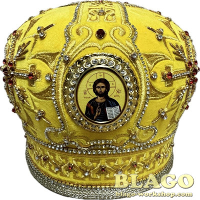  Yellow mitre with decorative stones and icons №59