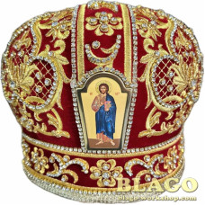 Red miter with decorative stones and icons №65