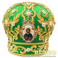 Митра зелена з декоративним камінням та іконами №76