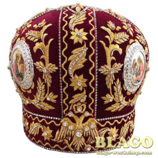 Митра бордова з декоративним камінням та іконами №80