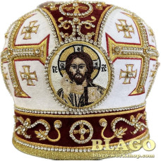  White-burgundy miter with decorative stones and icons №93